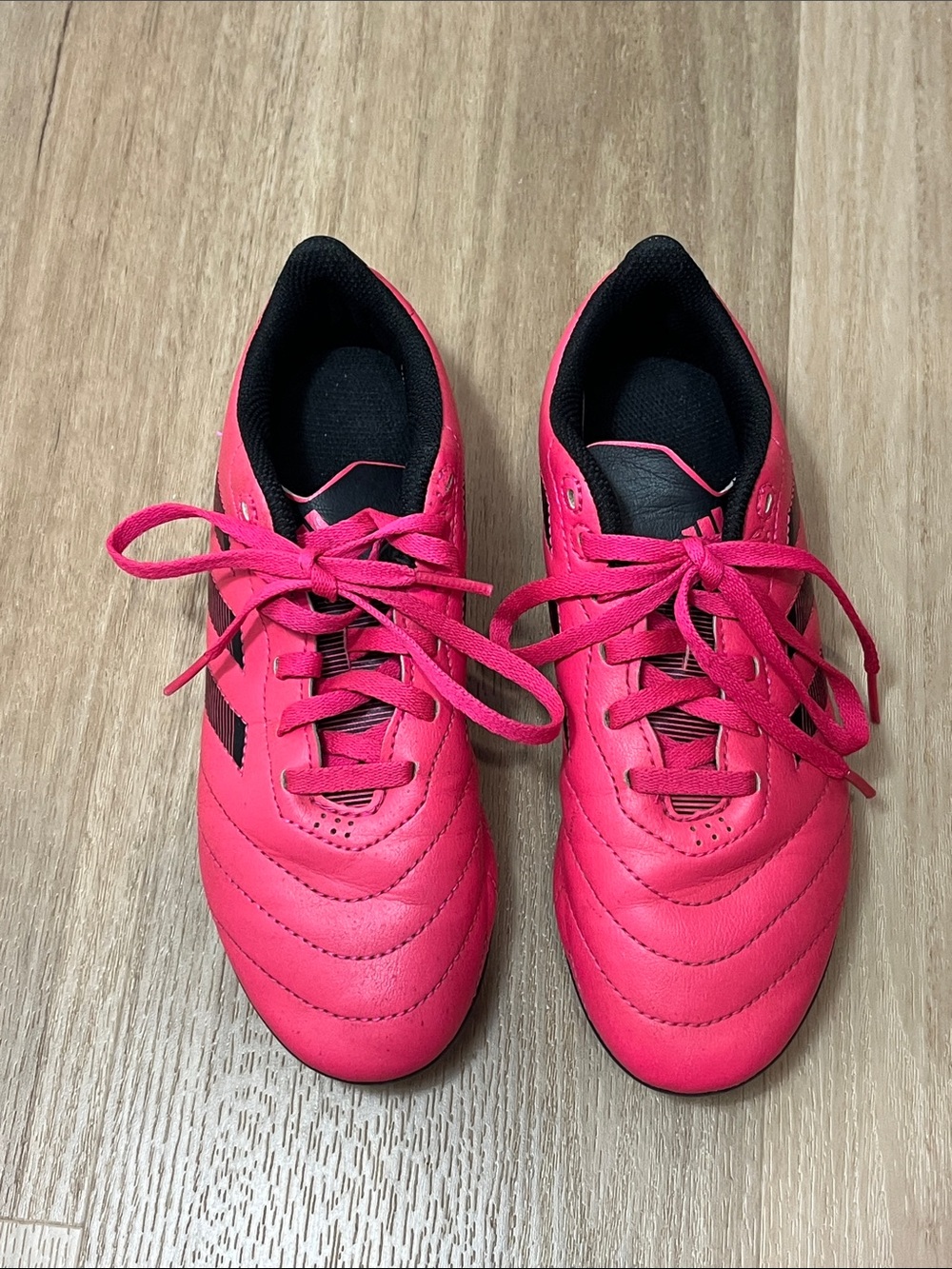 adidas Goletto FG Kids Soccer Cleats Pink w/ Classic Black Stripes size 3 Youth